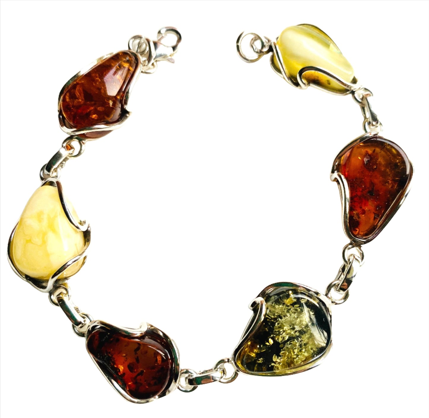 Sterling Silver Multi Color Amber Bracelets