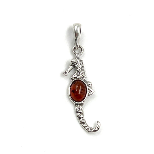 Sterling Silver Amber Seahorse Pendant