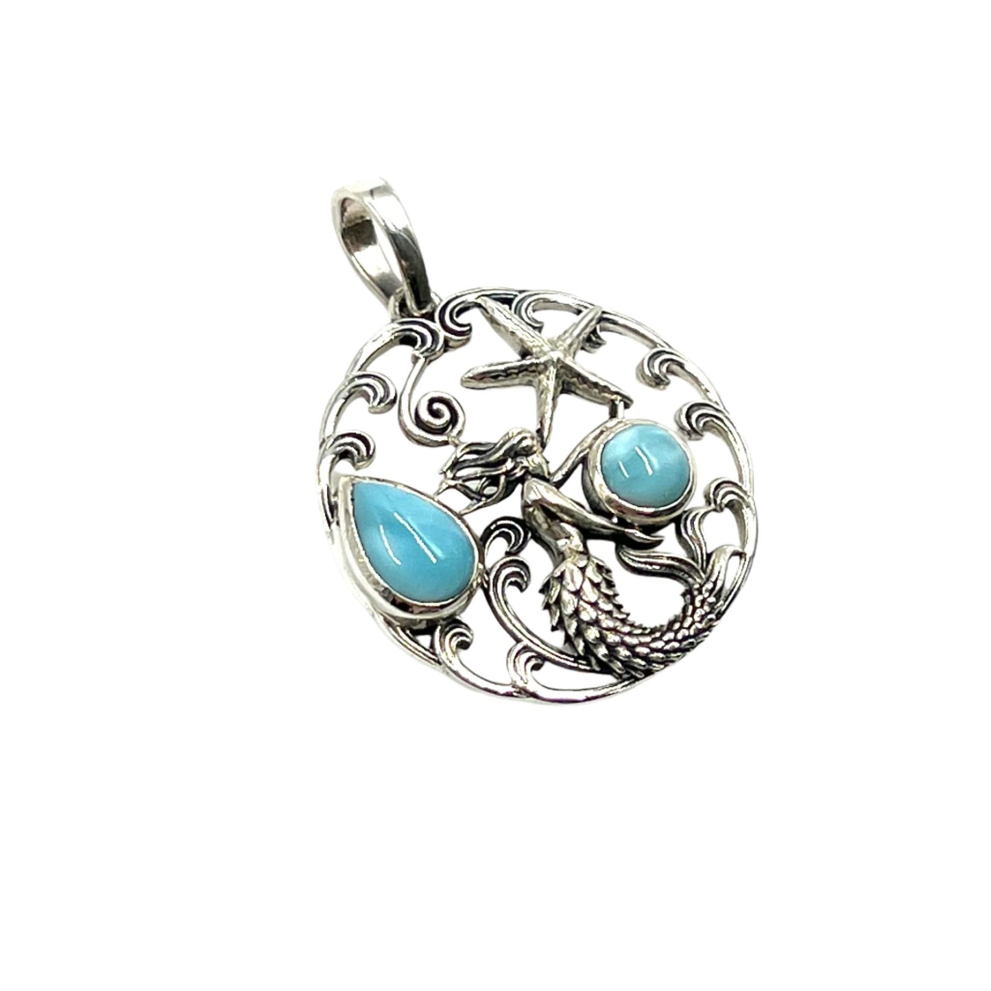Sterling Silver Mermaid Larimar Pendants