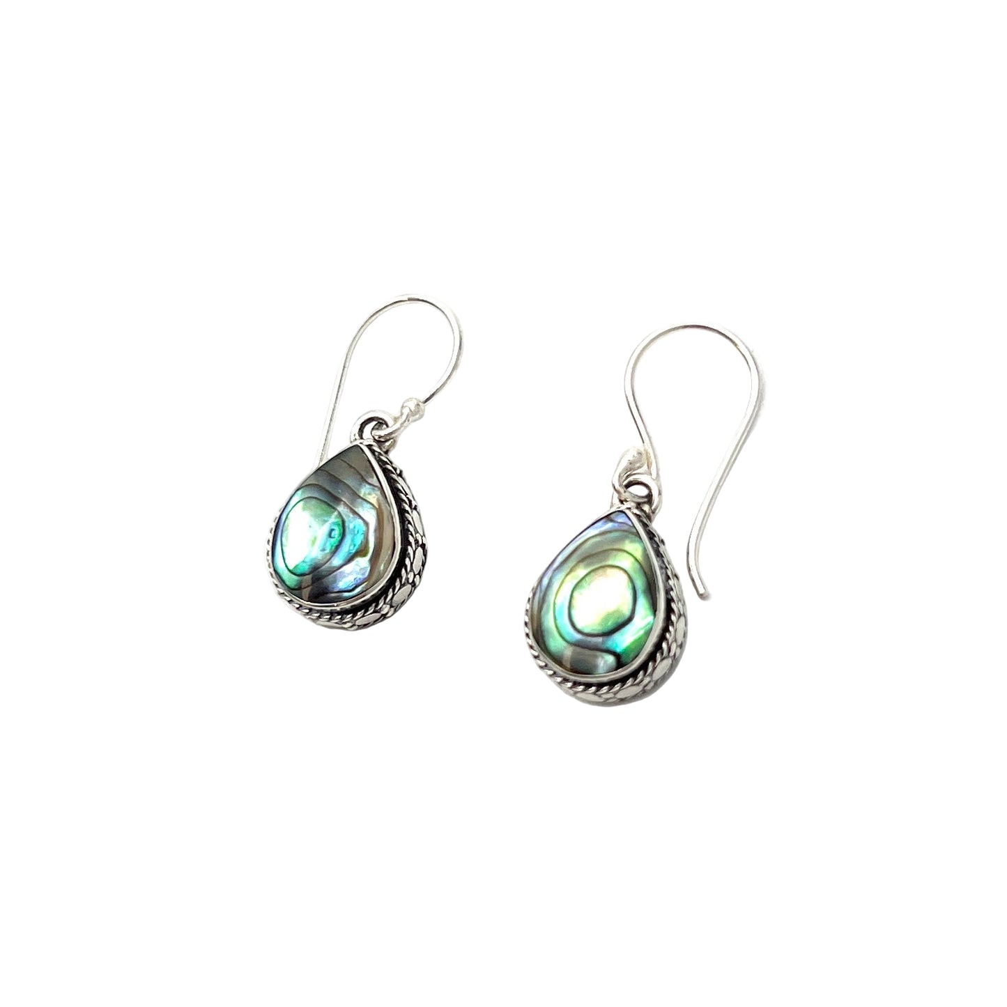 Sterling Silver Beaded Teardrop Abalone Earrings