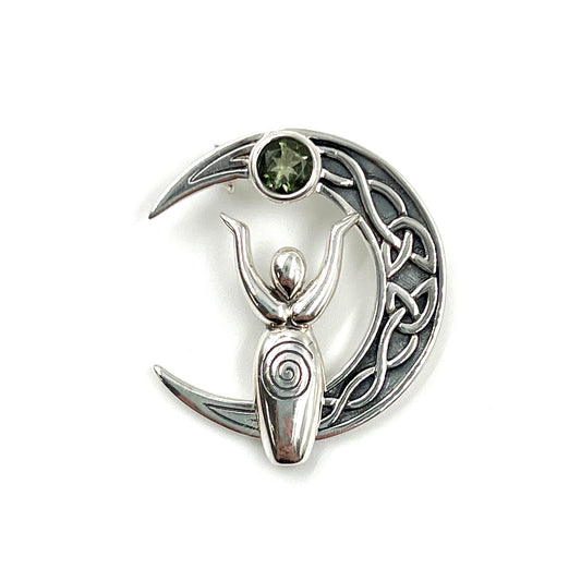 Moldavite Celtic Moon Goddess Pendant
