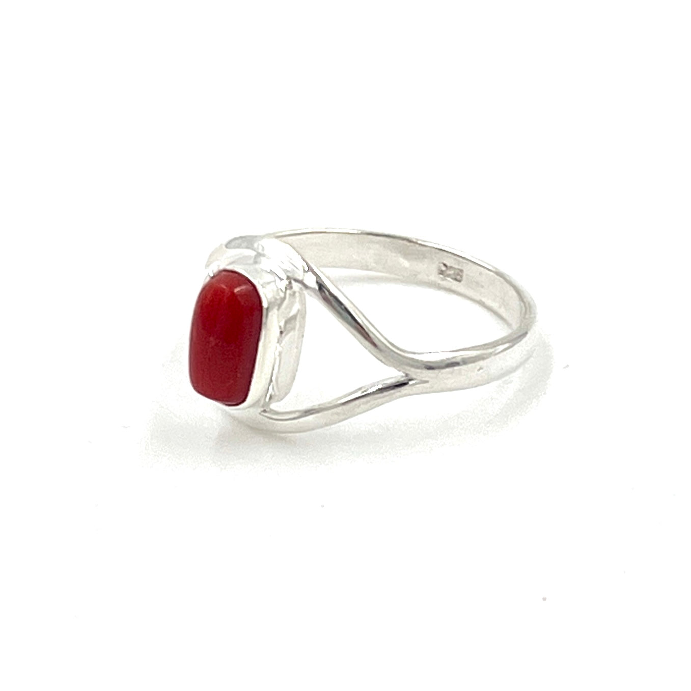 Red Coral Sterling Silver Ring