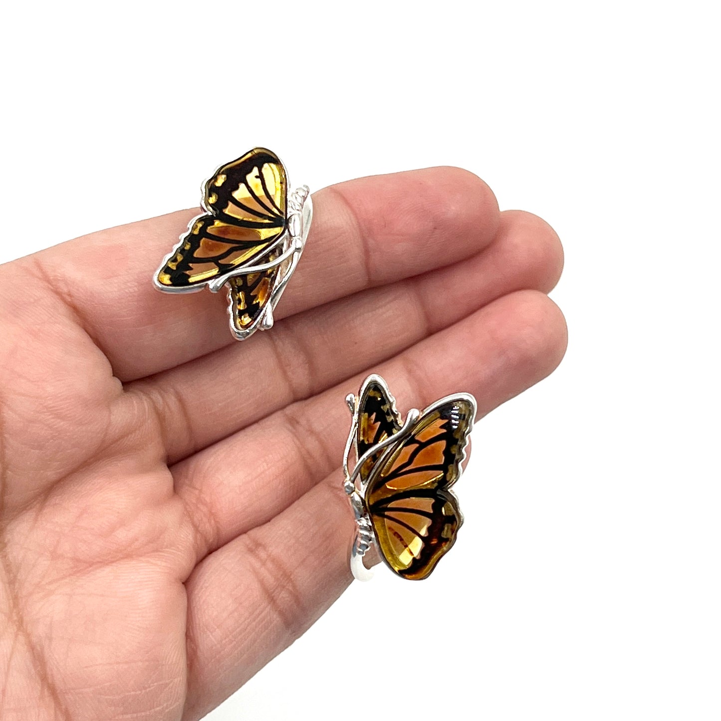 Sterling Silver Amber Butterfly Cuff