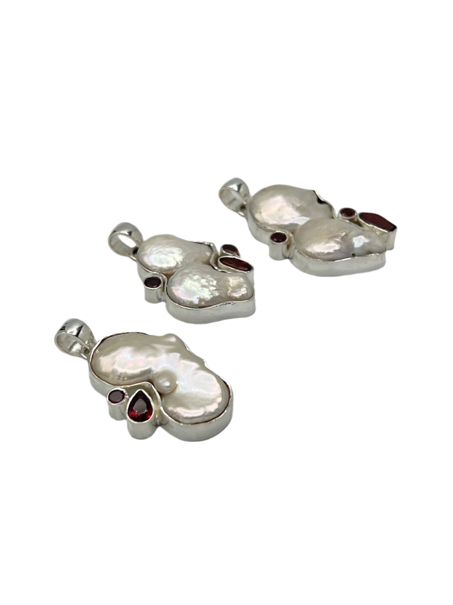 Sterling Silver Pearl & Garnet Pendants