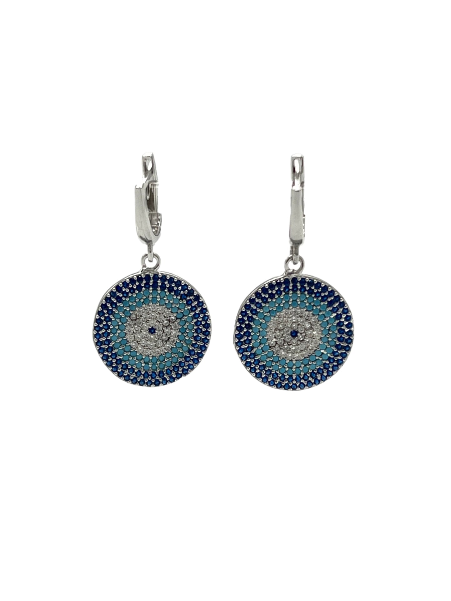 Silver Evil Eye Flat Dangle Earrings
