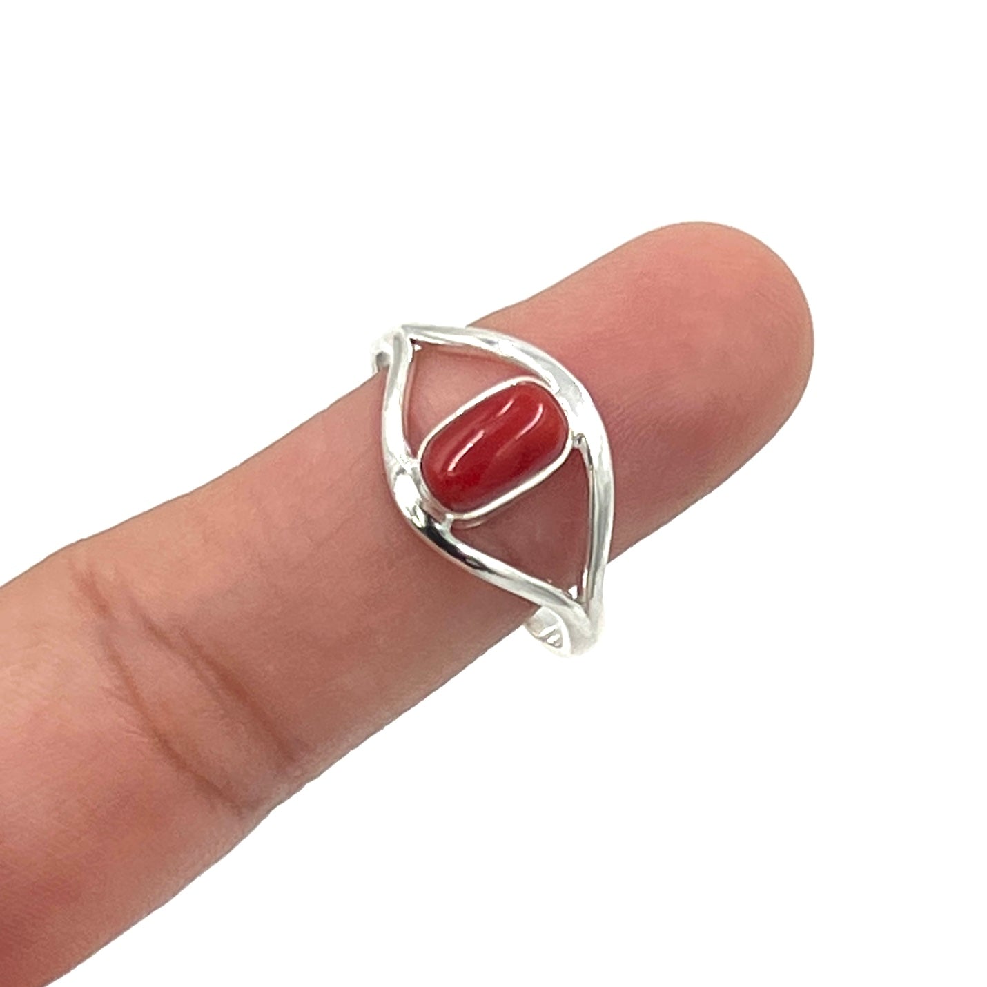 Red Coral Sterling Silver Ring