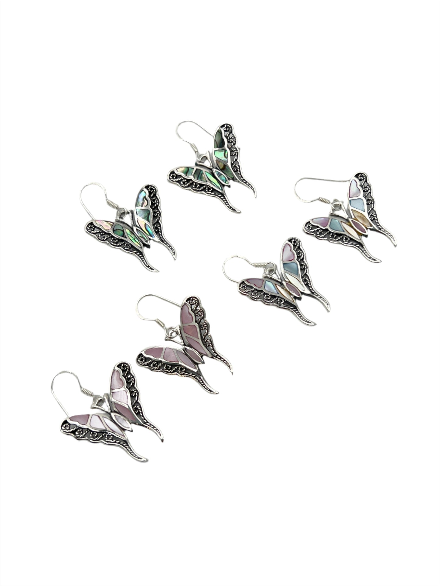 Sterling Silver Shell Filigree Butterfly Earrings