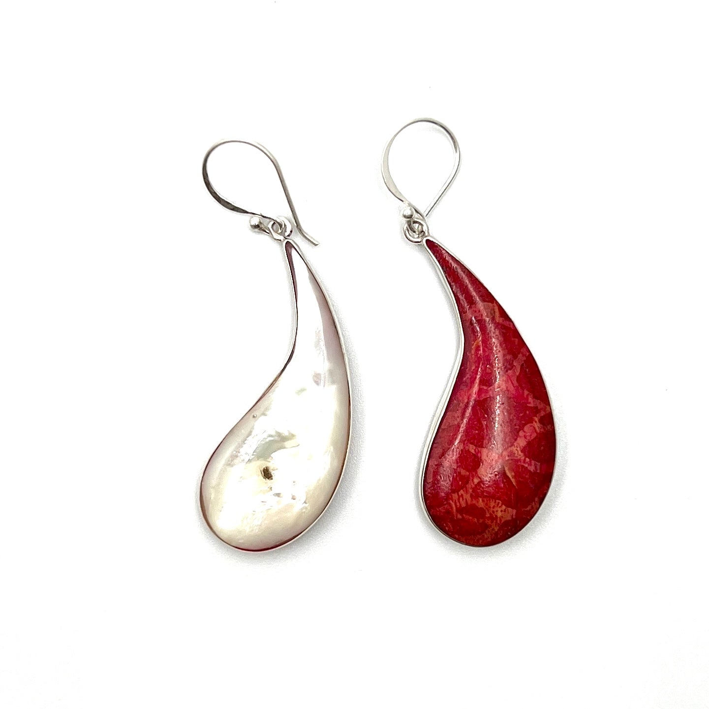 Sterling Silver Red Coral & Mother of Pearl Earrings