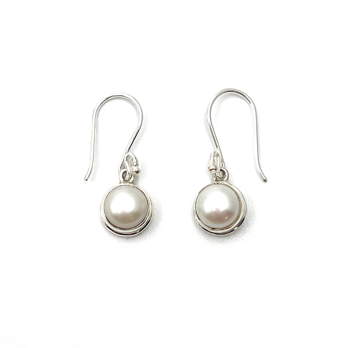 Sterling Silver Round Pearl Earrings
