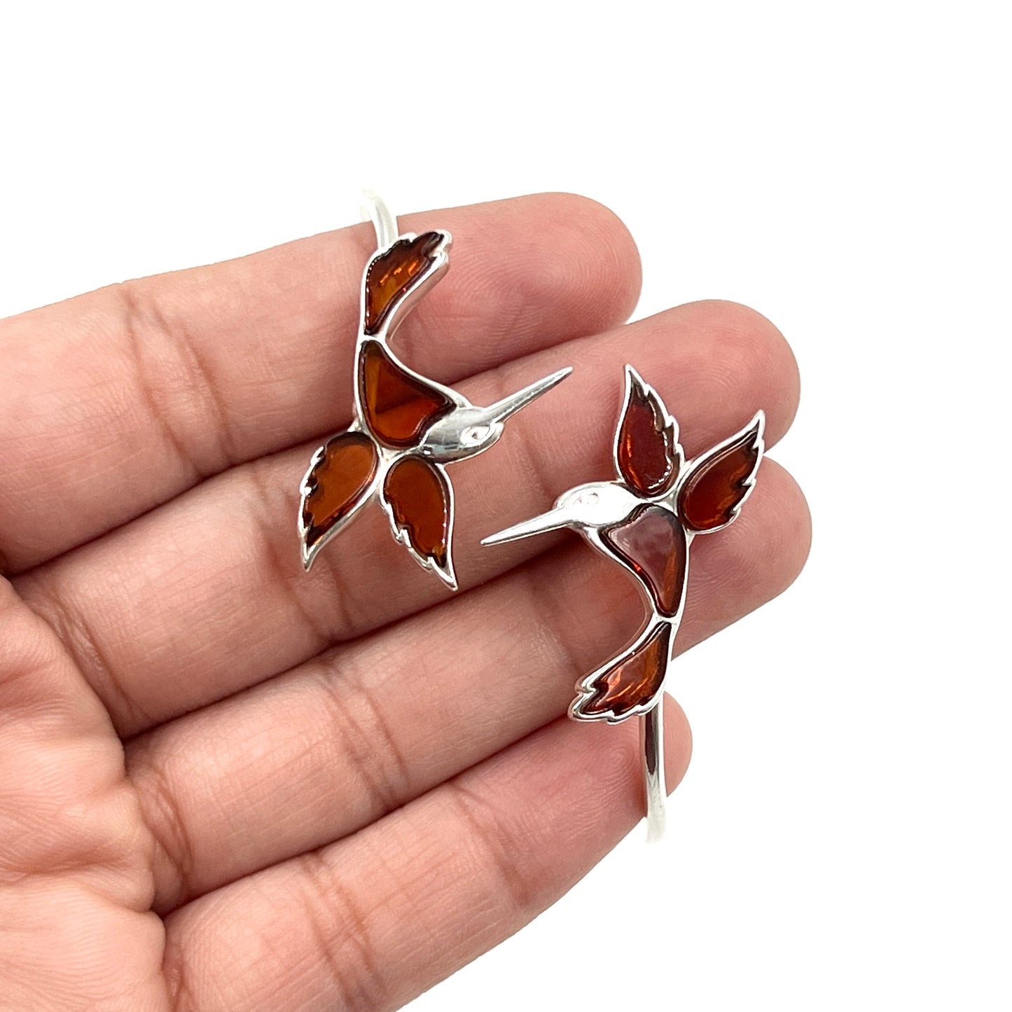 Sterling Silver Hummingbird Amber Cuff