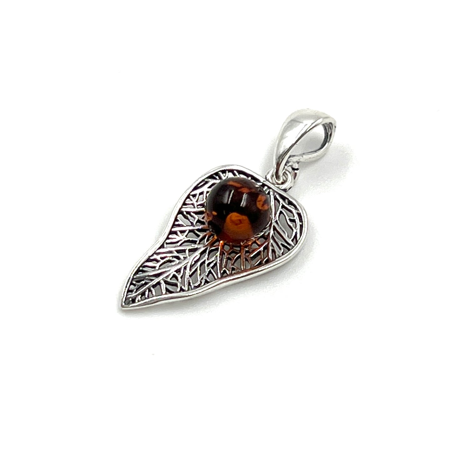 Sterling Silver Amber Leaf Pendant