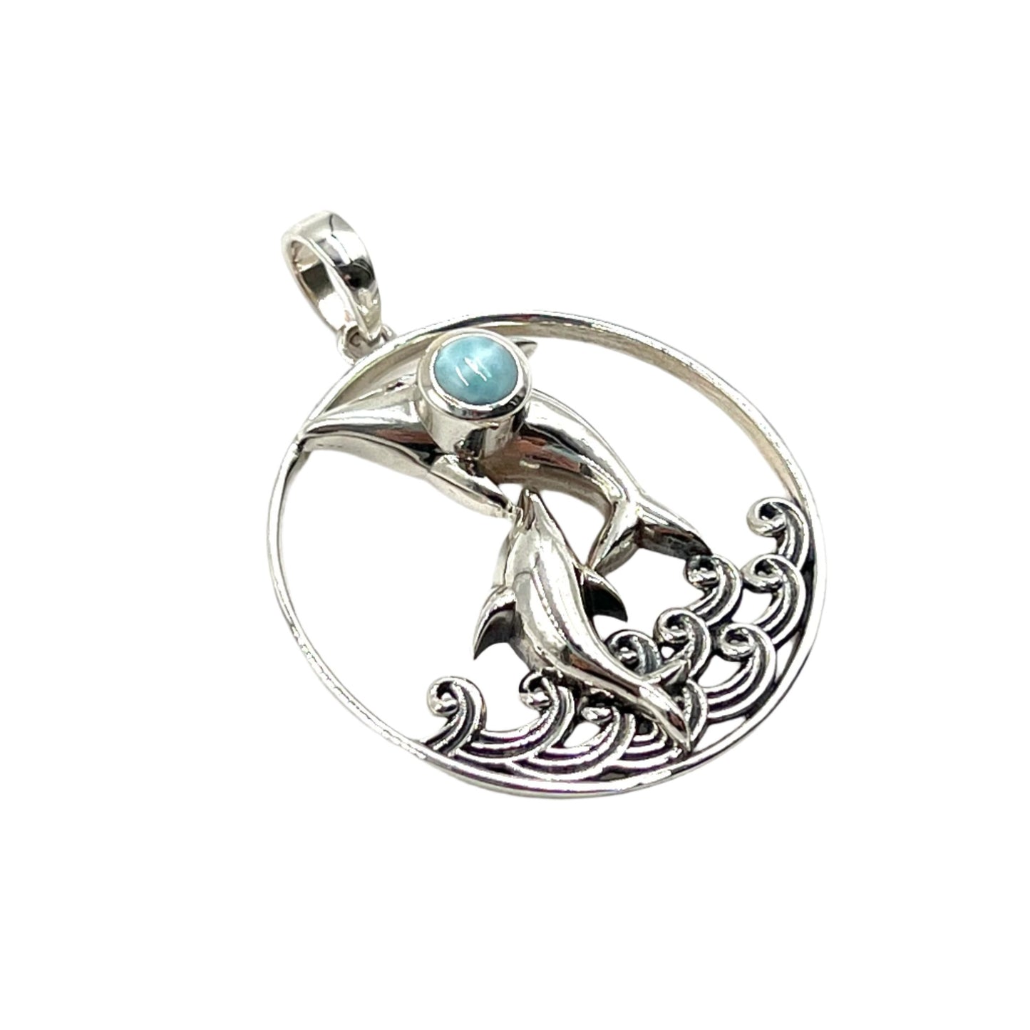 Sterling Silver Dolphin Larimar Pendants