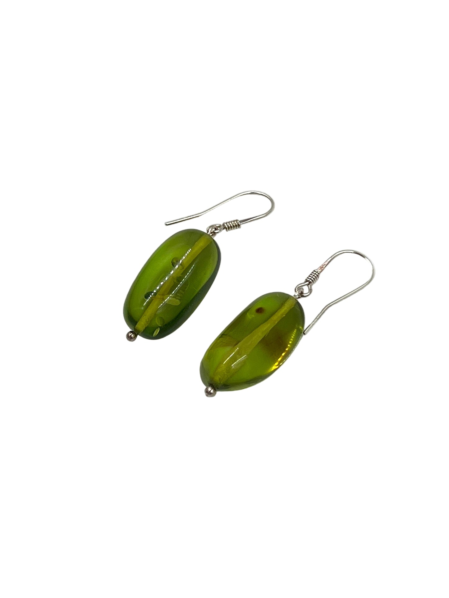 Silver Green Amber Earrings