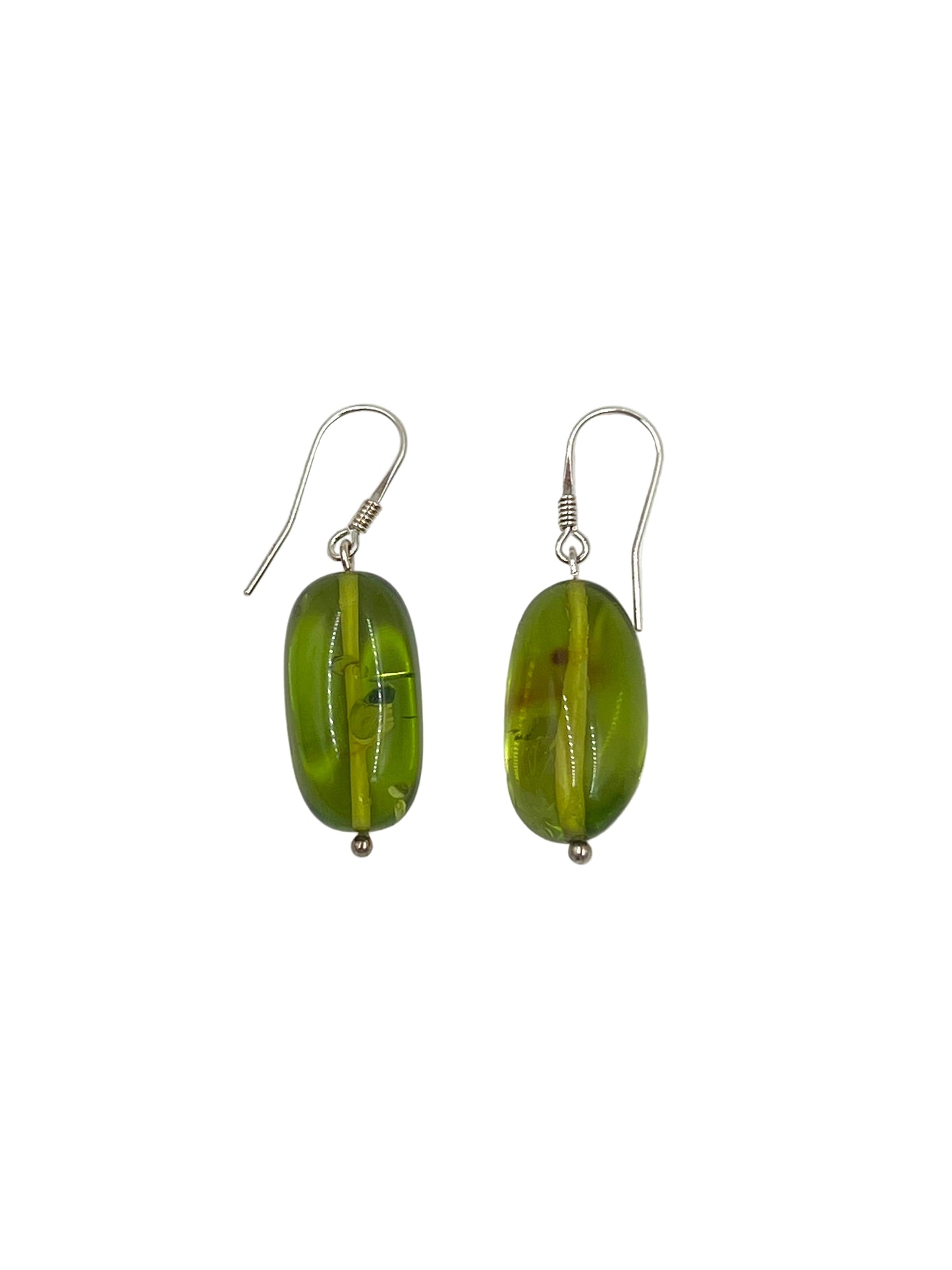 Silver Green Amber Earrings
