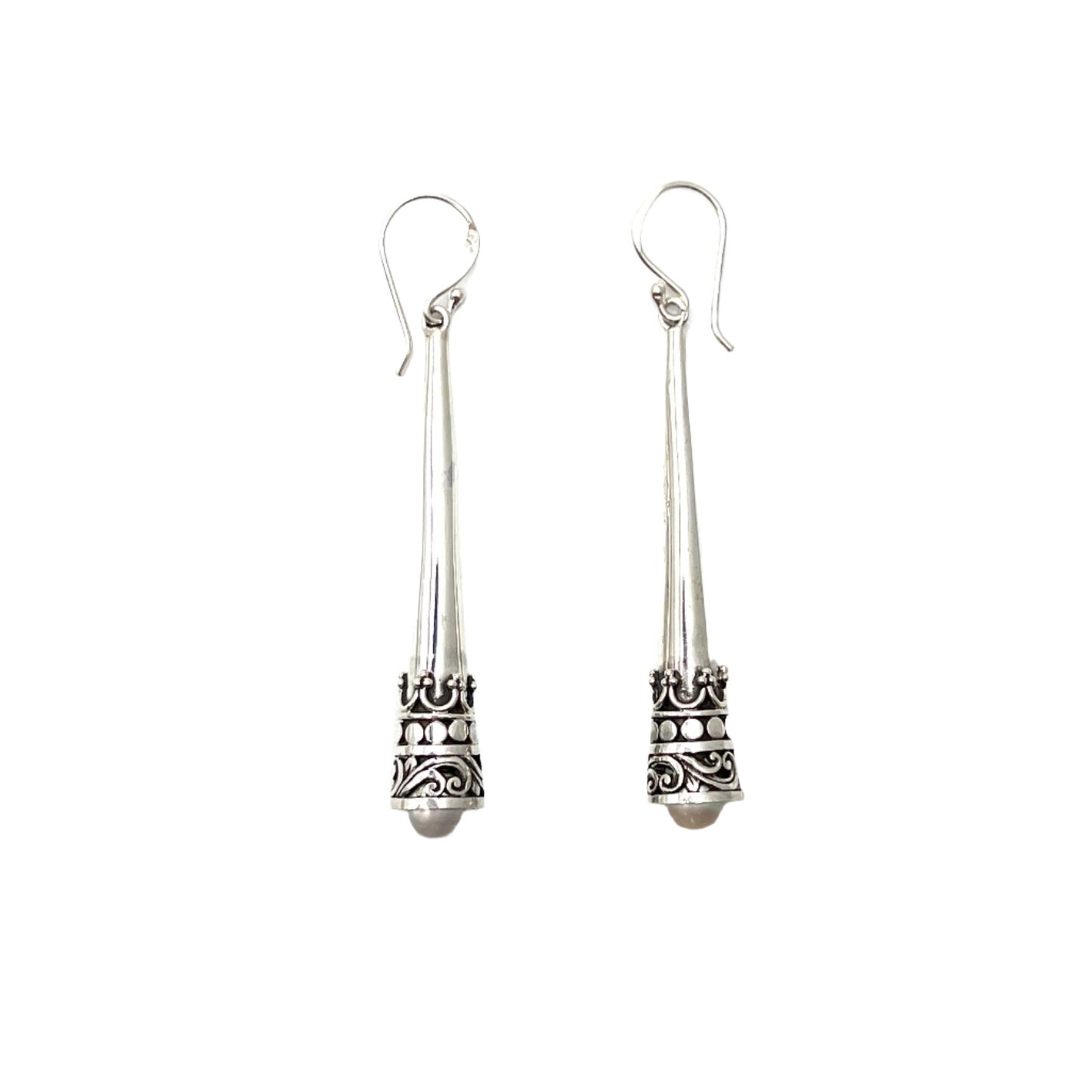 Sterling Silver Crown Drop Pearl Earrings