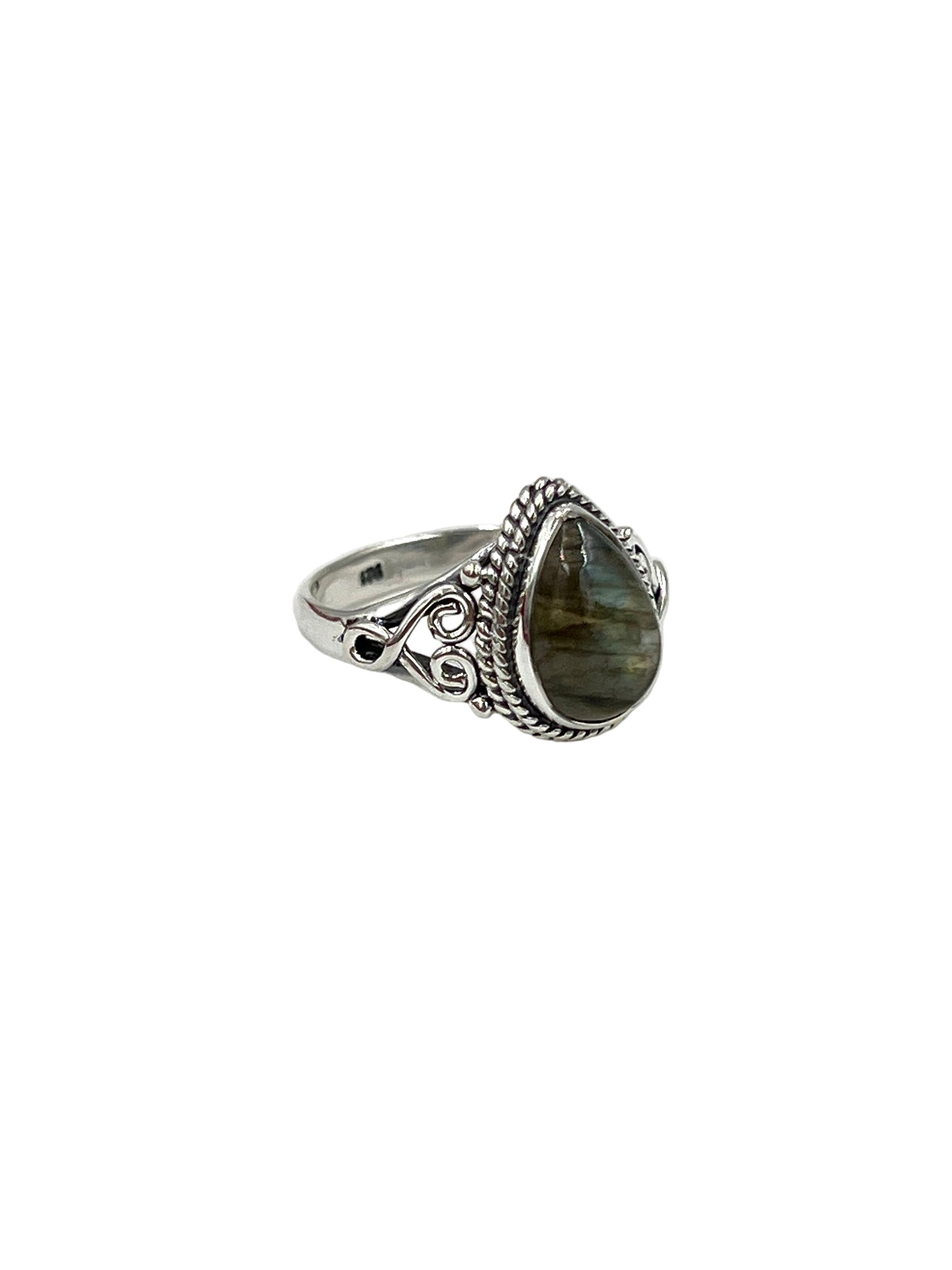 Filigree Teardrop Labradorite Ring