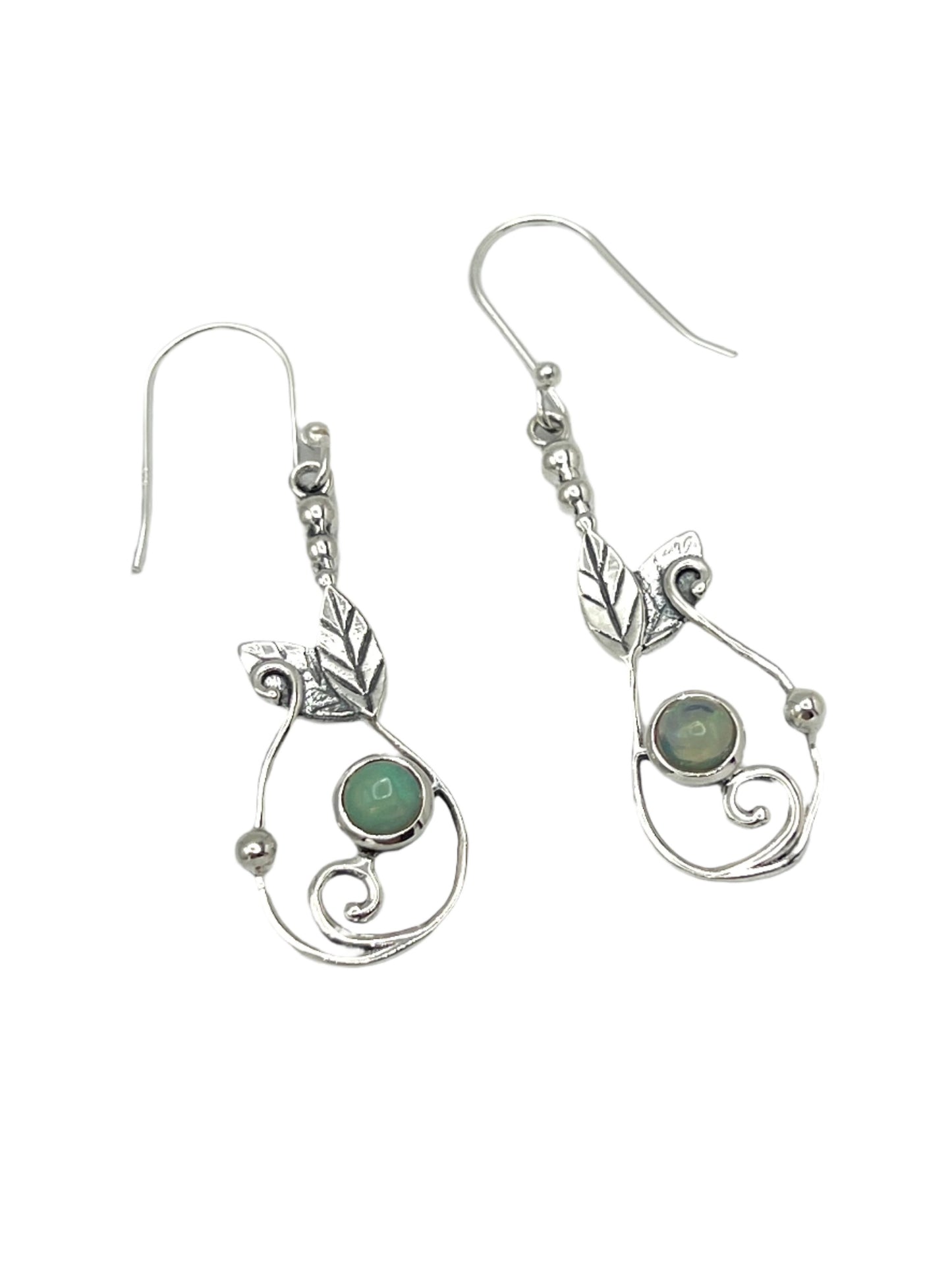 Sterling Silver Ethiopian Opal Leaf Earrings