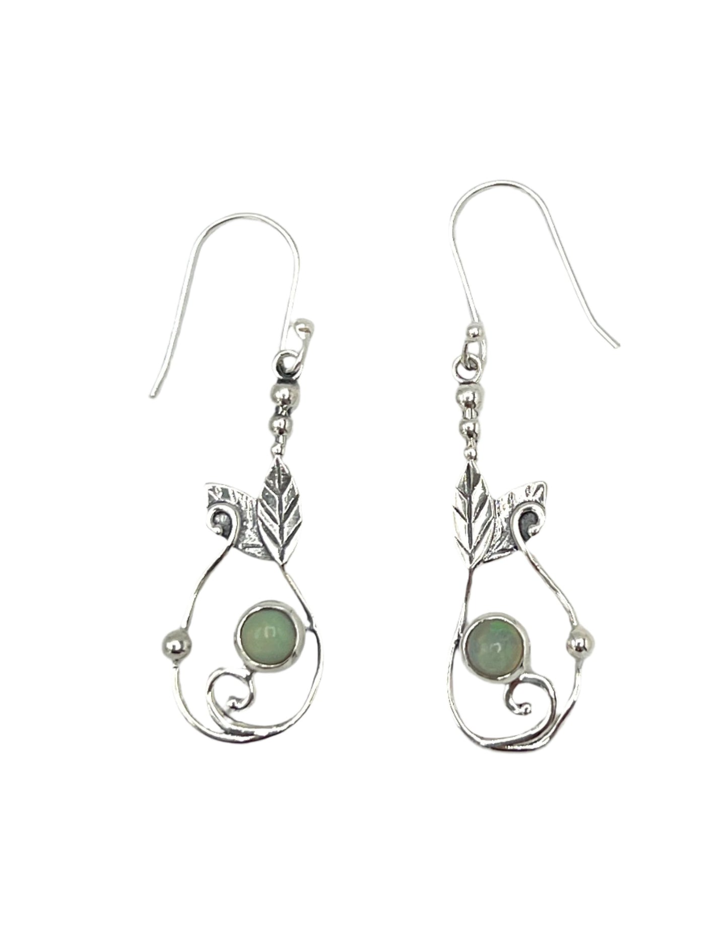 Sterling Silver Ethiopian Opal Leaf Earrings