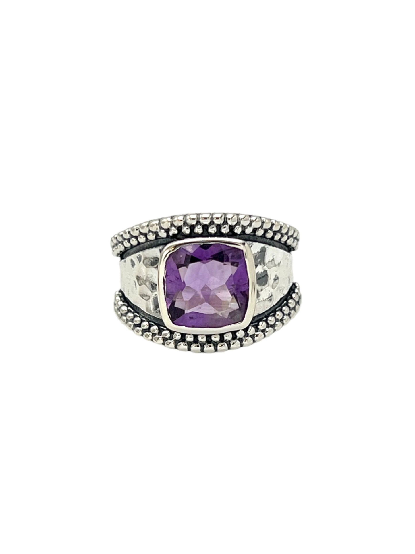 Sterling Silver Square Gemstone Hammered Rings