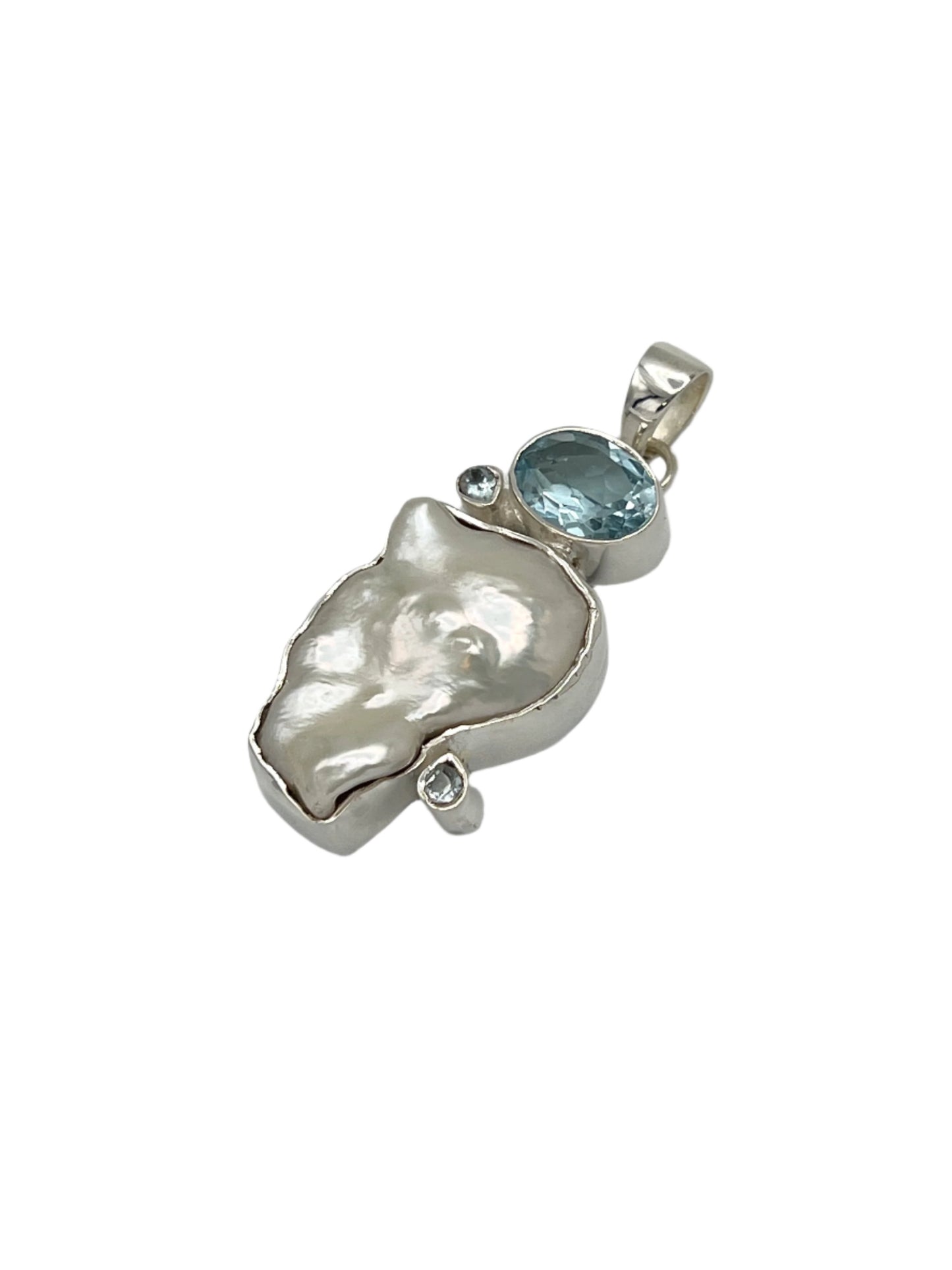 Silver Pearl & Blue Topaz Pendants