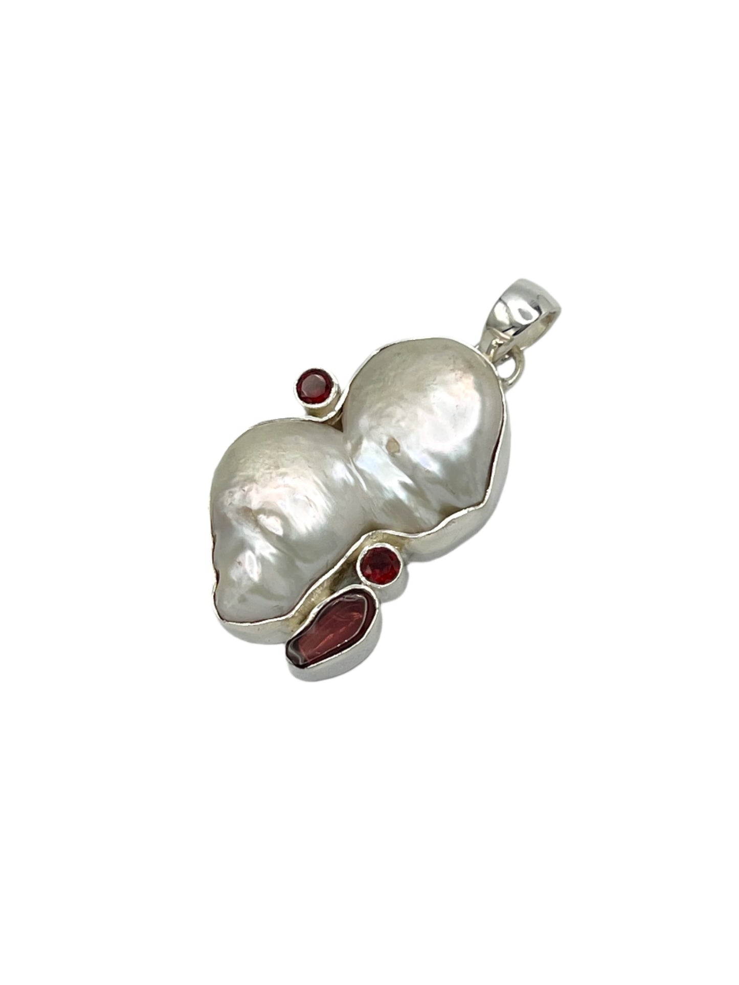 Sterling Silver Pearl & Garnet Pendants