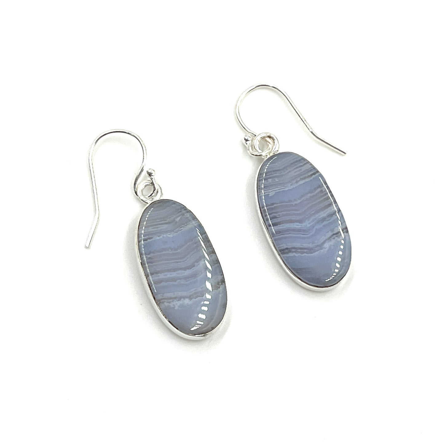 Oval Blue Lace Agate Earrings