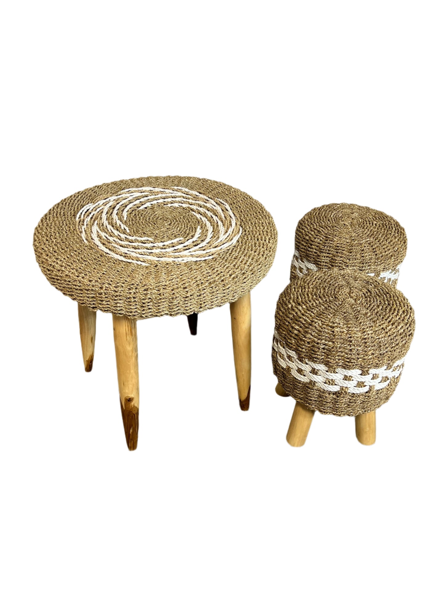 Teakwood & Rattan Table & Stool Sets