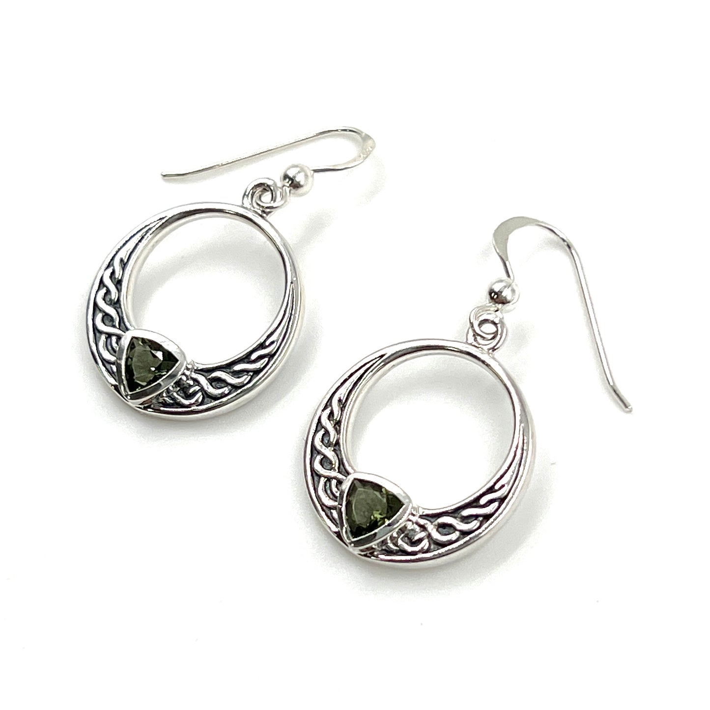 Sterling Silver Moldavite Celtic Circle Earrings