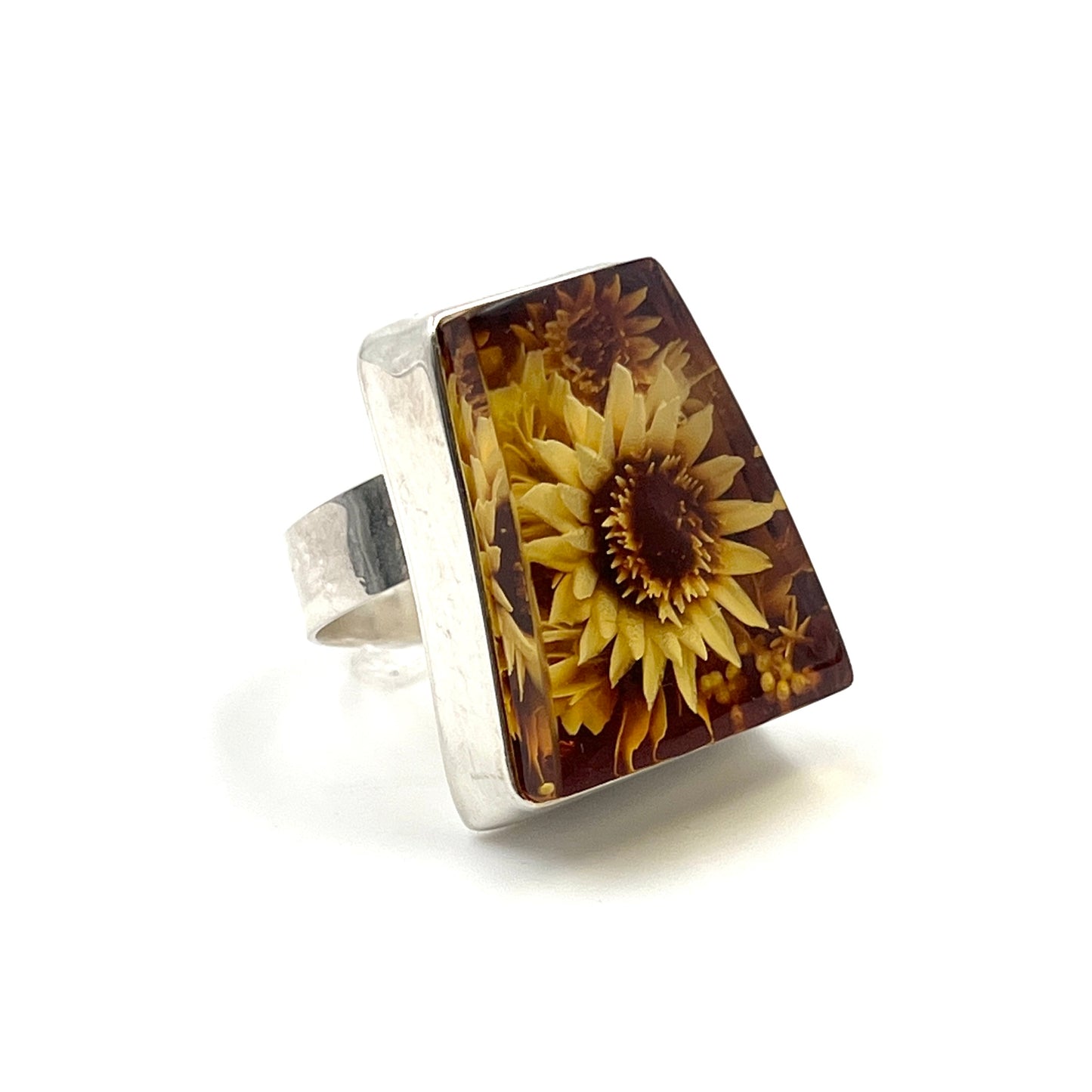 Carved Amber Flower Rings
