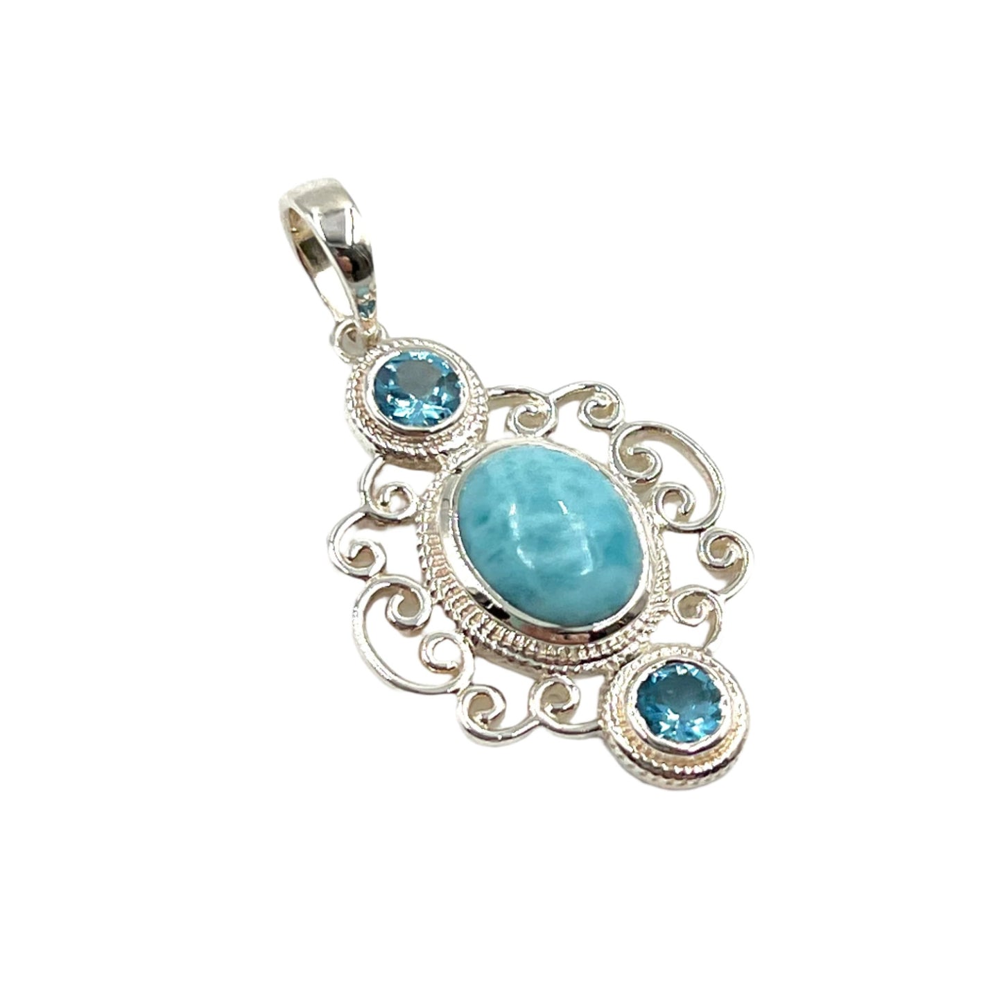 Sterling Silver Larimar & Blue Topaz Pendants