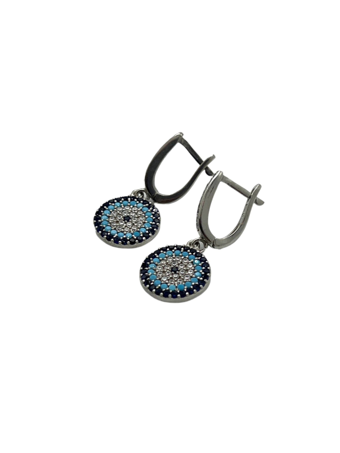Silver Evil Eye Flat Dangle Earrings