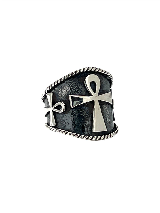 Sterling Silver Triple Ankh Ring