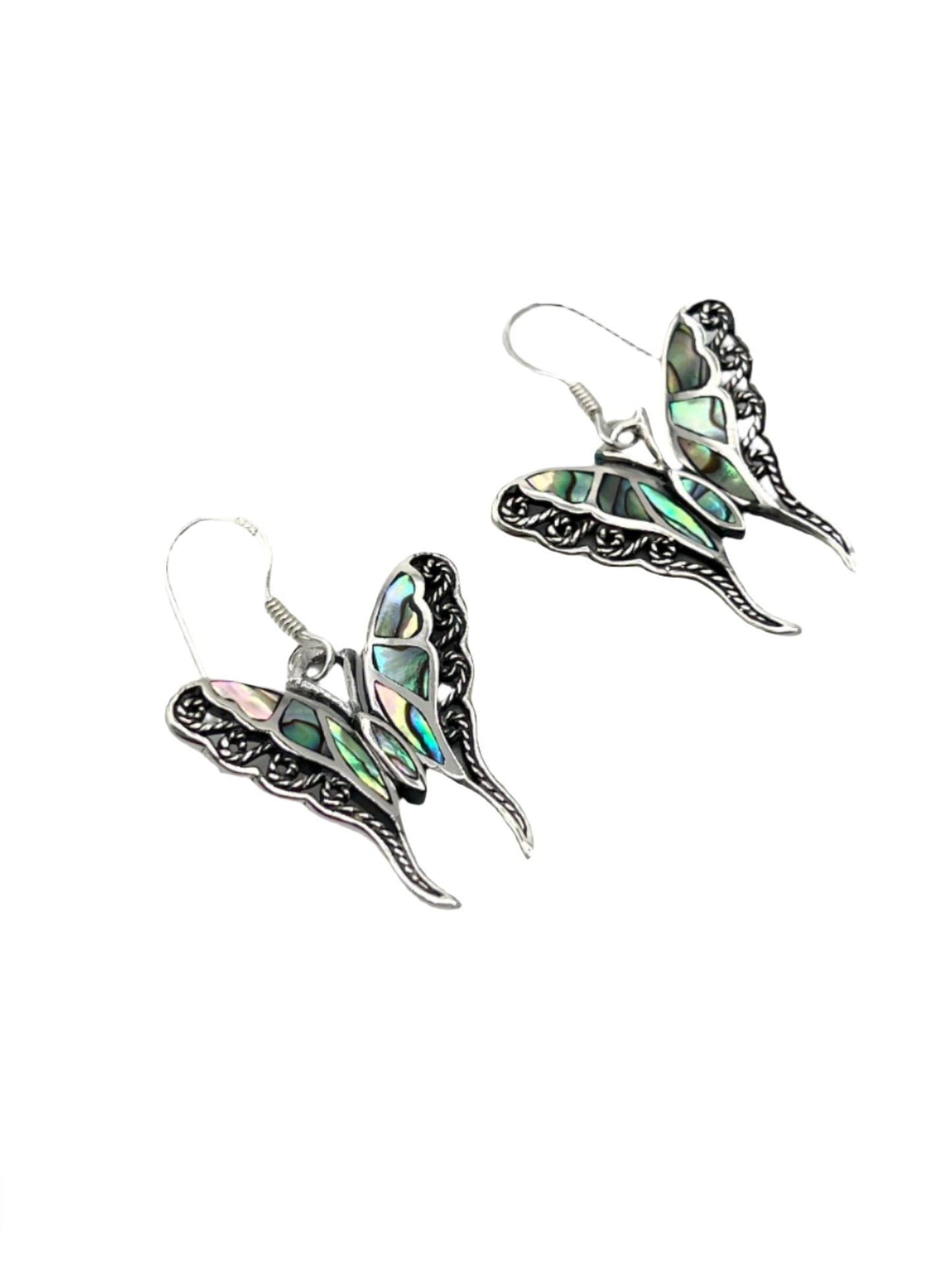 Sterling Silver Shell Filigree Butterfly Earrings