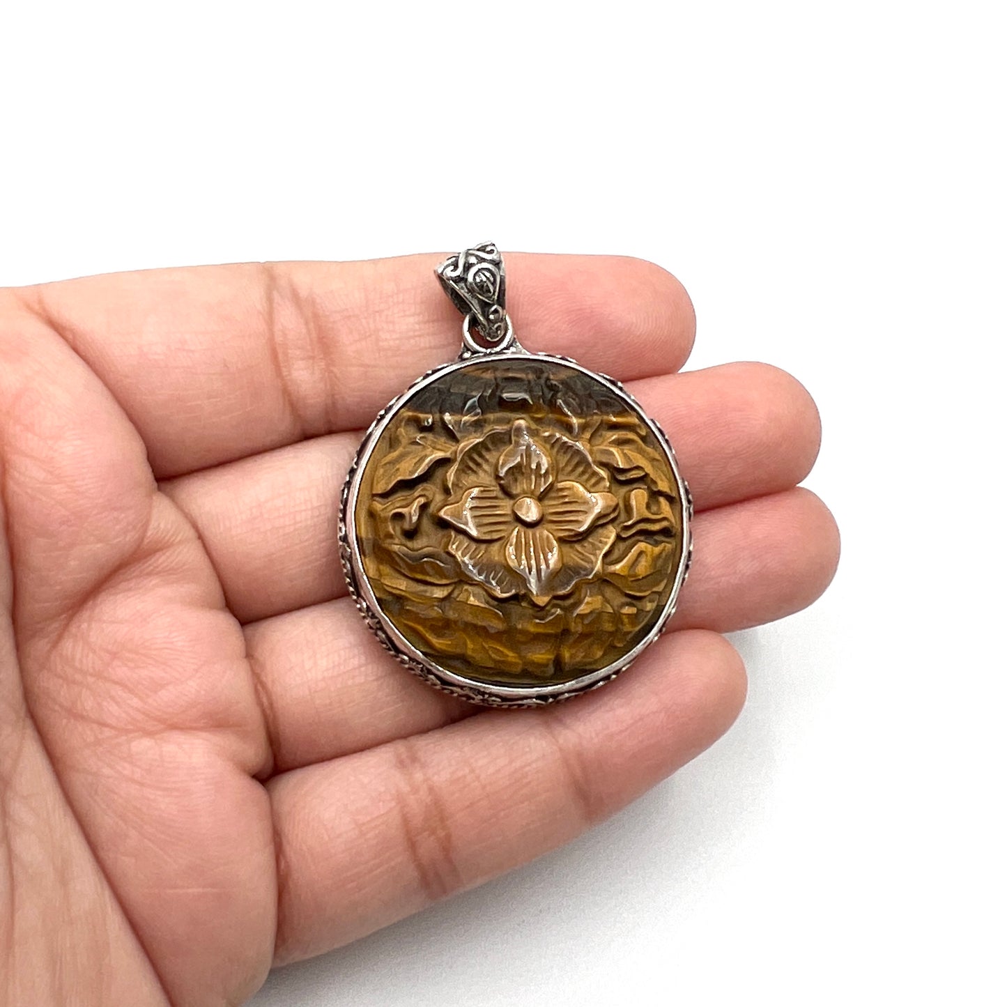 Tigers Eye Lotus Pendant