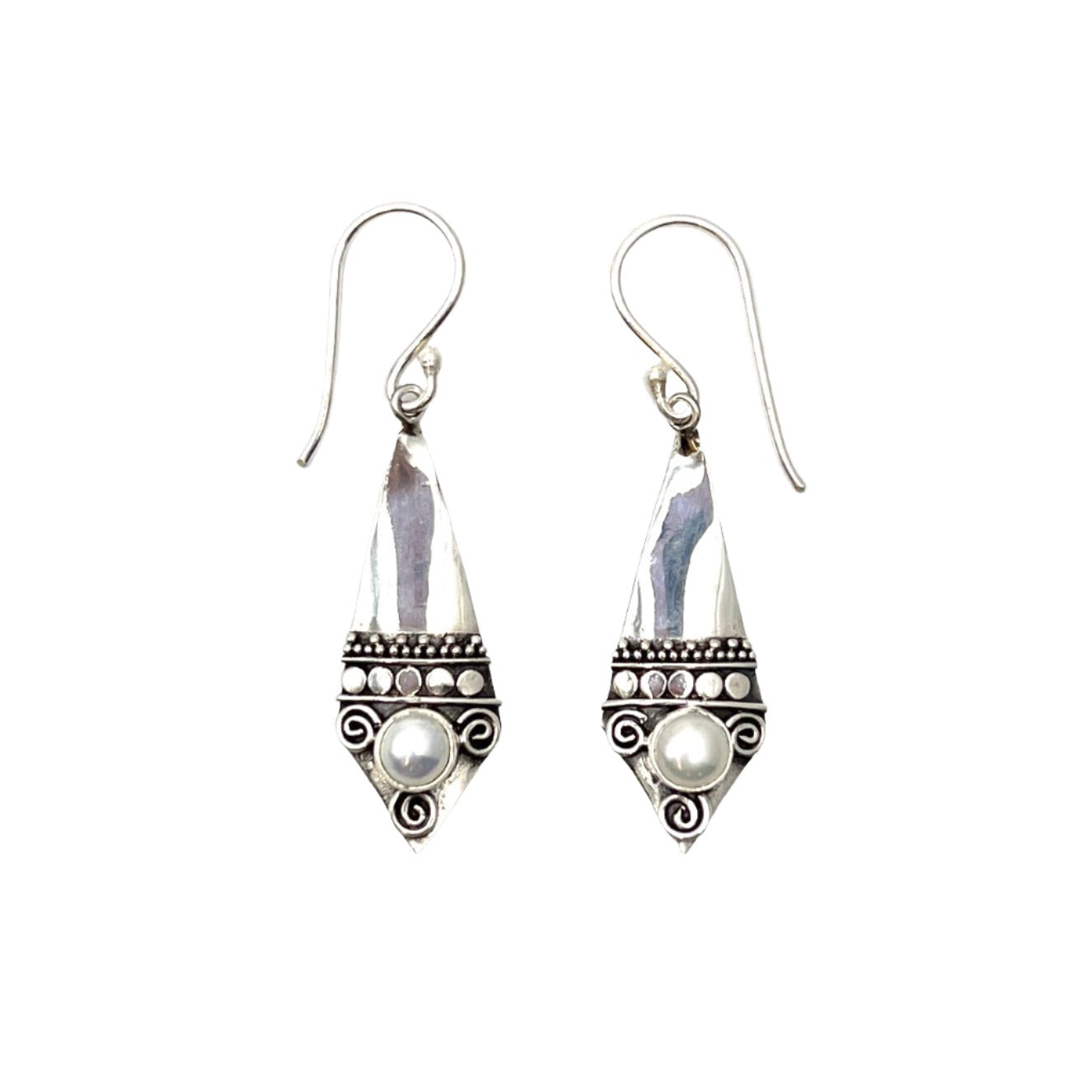 Sterling Silver Shield Pearl Earrings