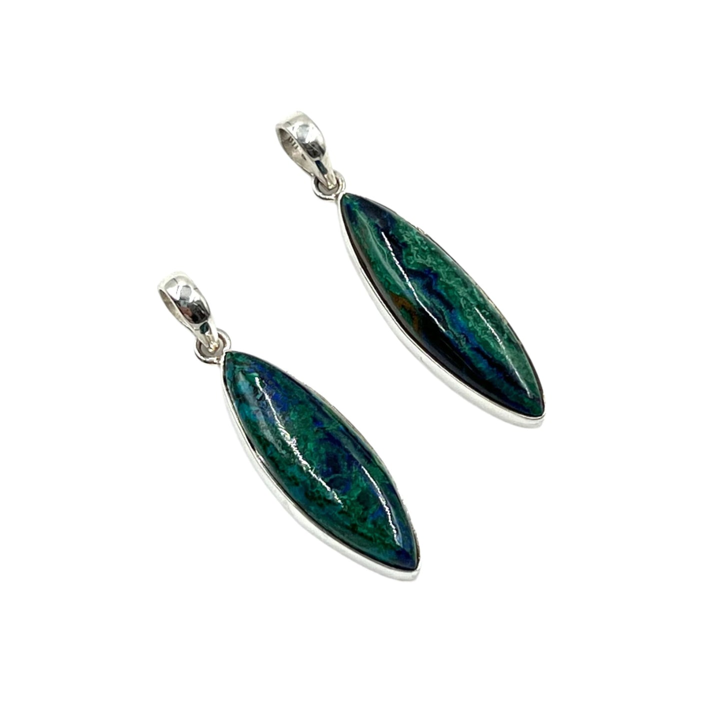 Sterling Silver Azurite Malachite Marquise Pendants