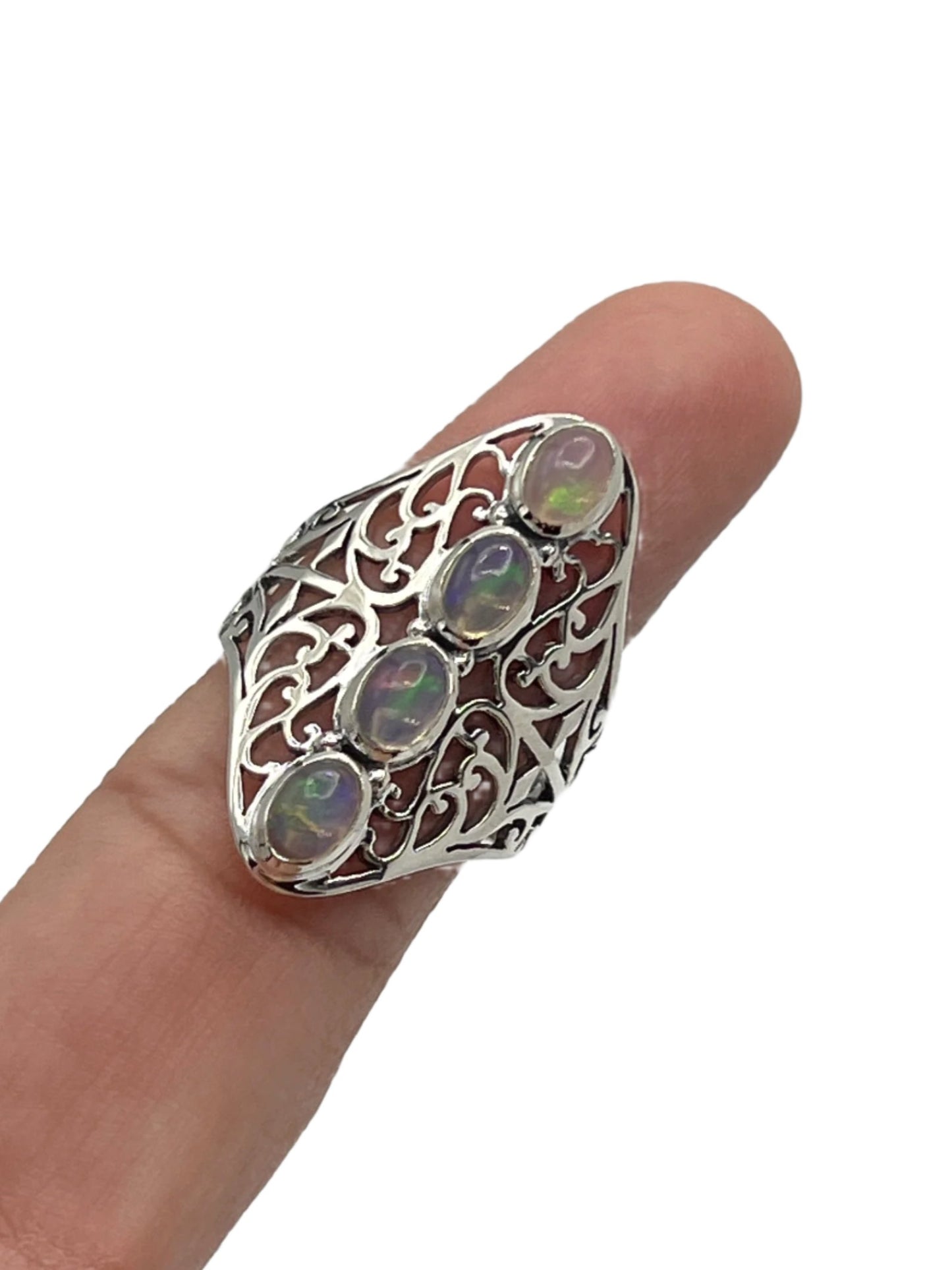 Sterling Silver Opal Filigree Ring