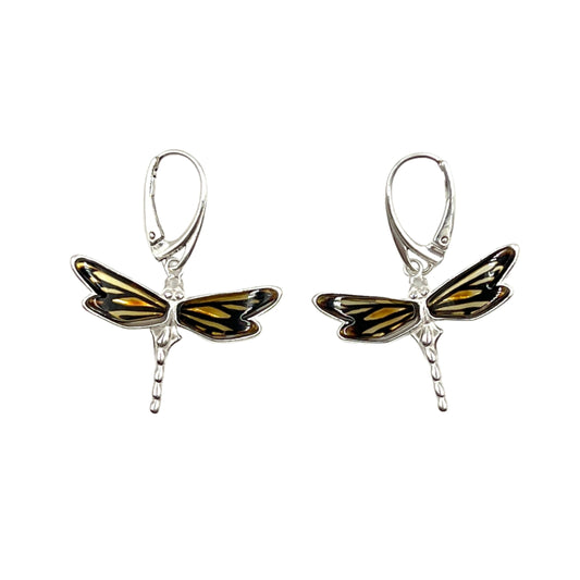 Sterling Silver Amber Dragonfly Earrings