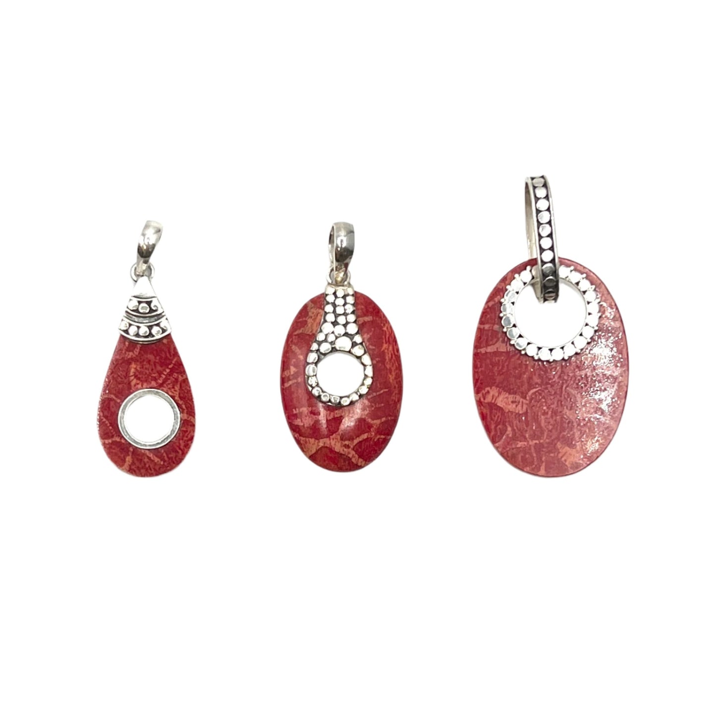 Sterling Silver Red Coral Beaded Pendants