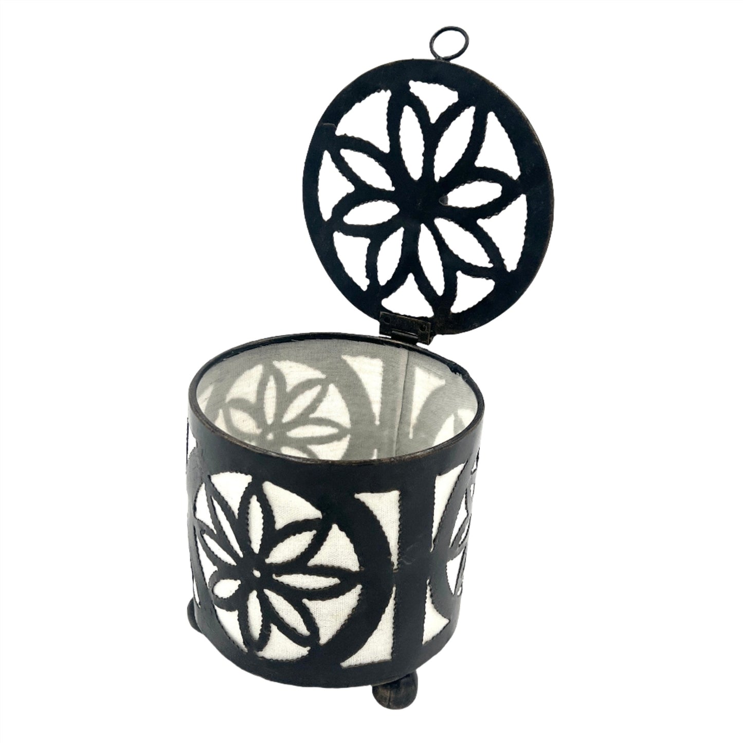 Handcut Flower Iron Candle Holders w/ Lid