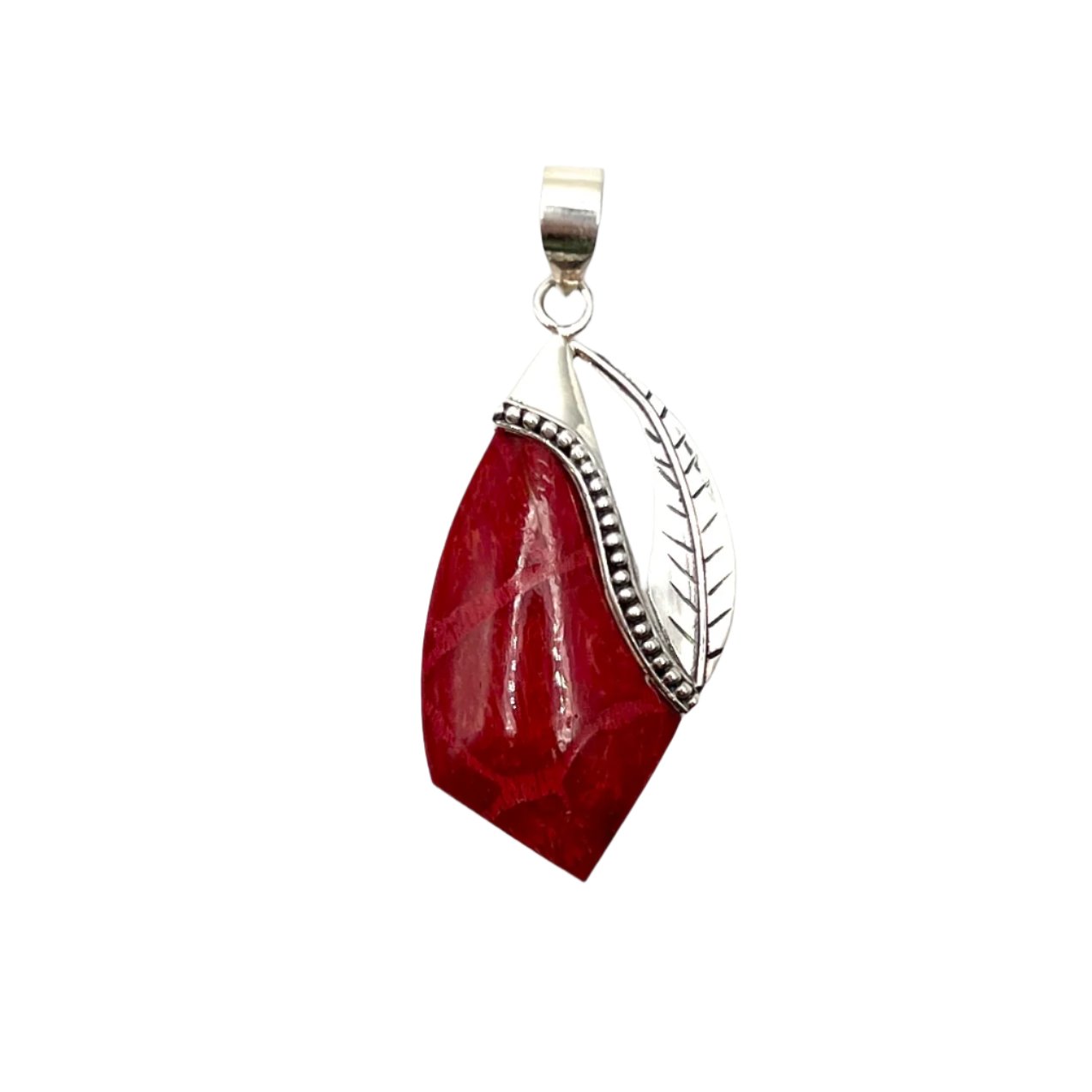 Sterling Silver Red Coral Leaf Pendant