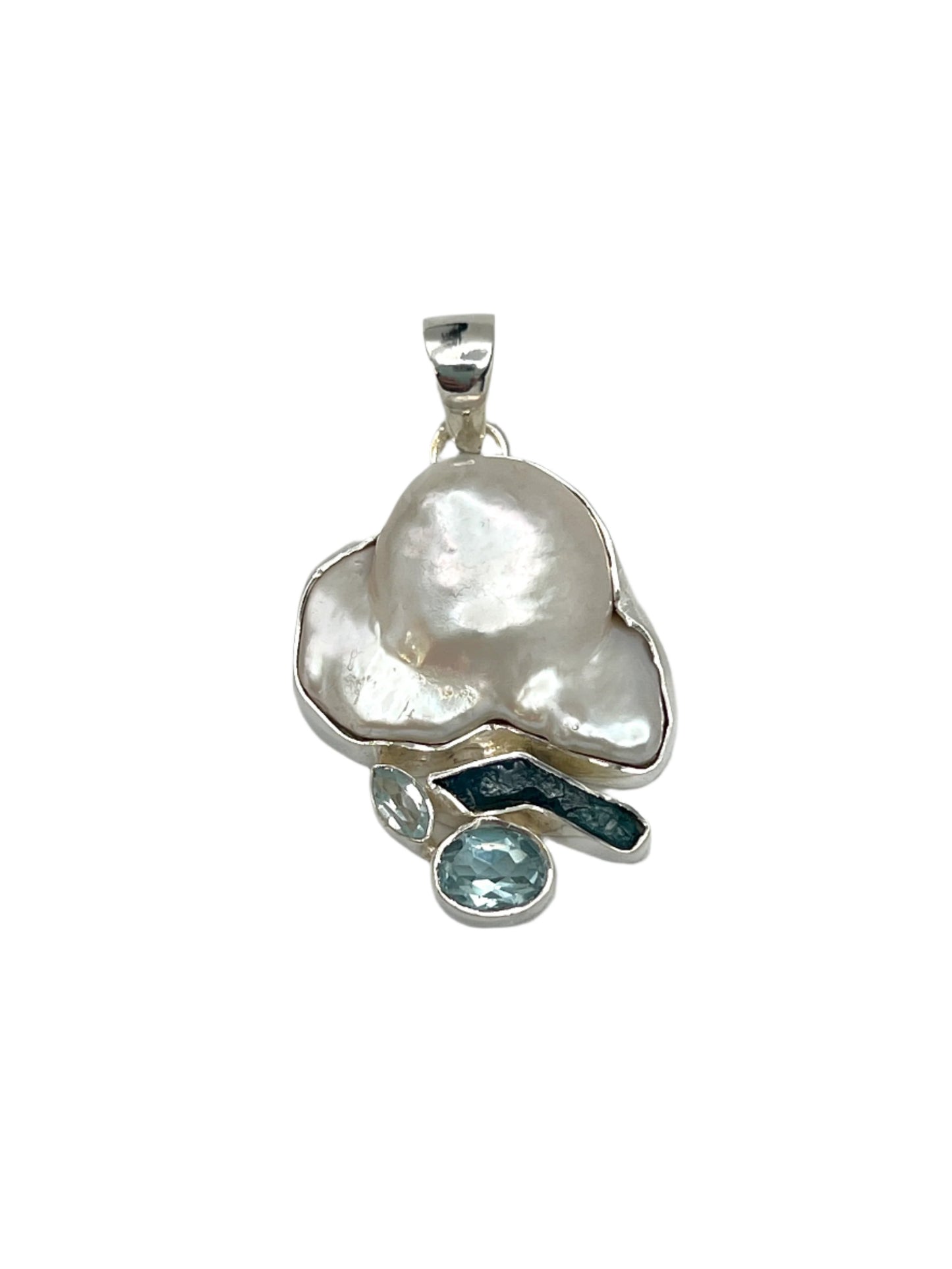 Silver Pearl & Blue Topaz Pendants