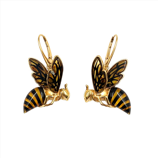 Gold Plated Silver Amber Queen Bee Earrings