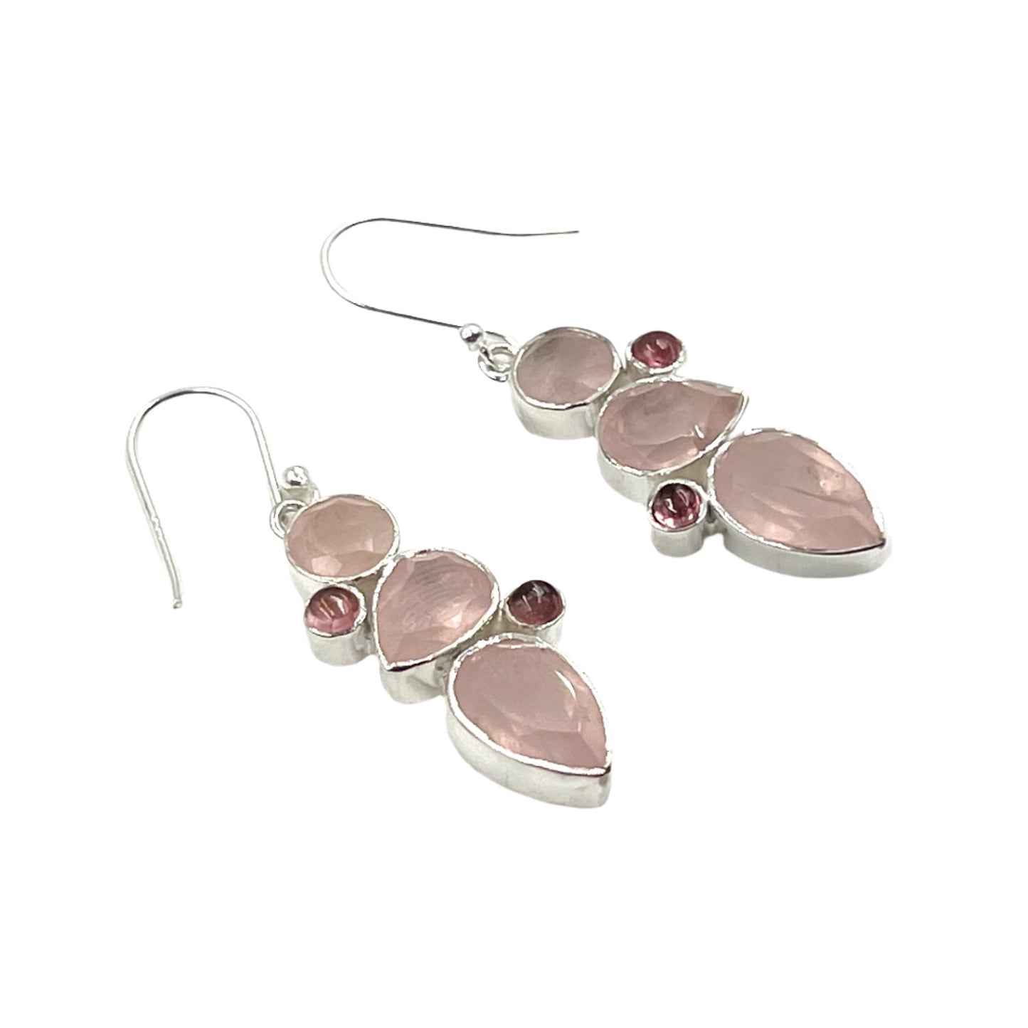 Teardrop Rose Quartz & Tourmaline Earrings