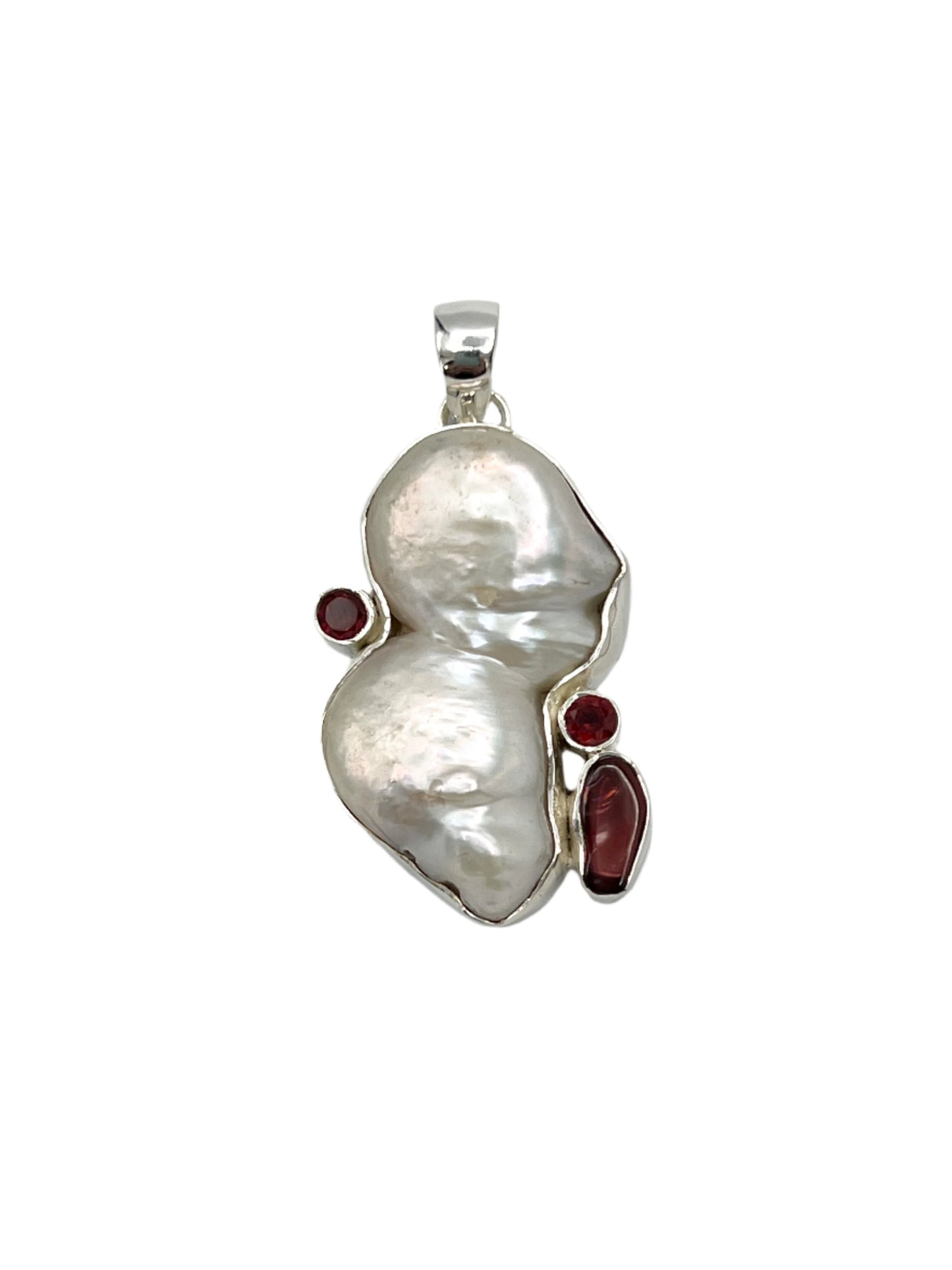 Sterling Silver Pearl & Garnet Pendants