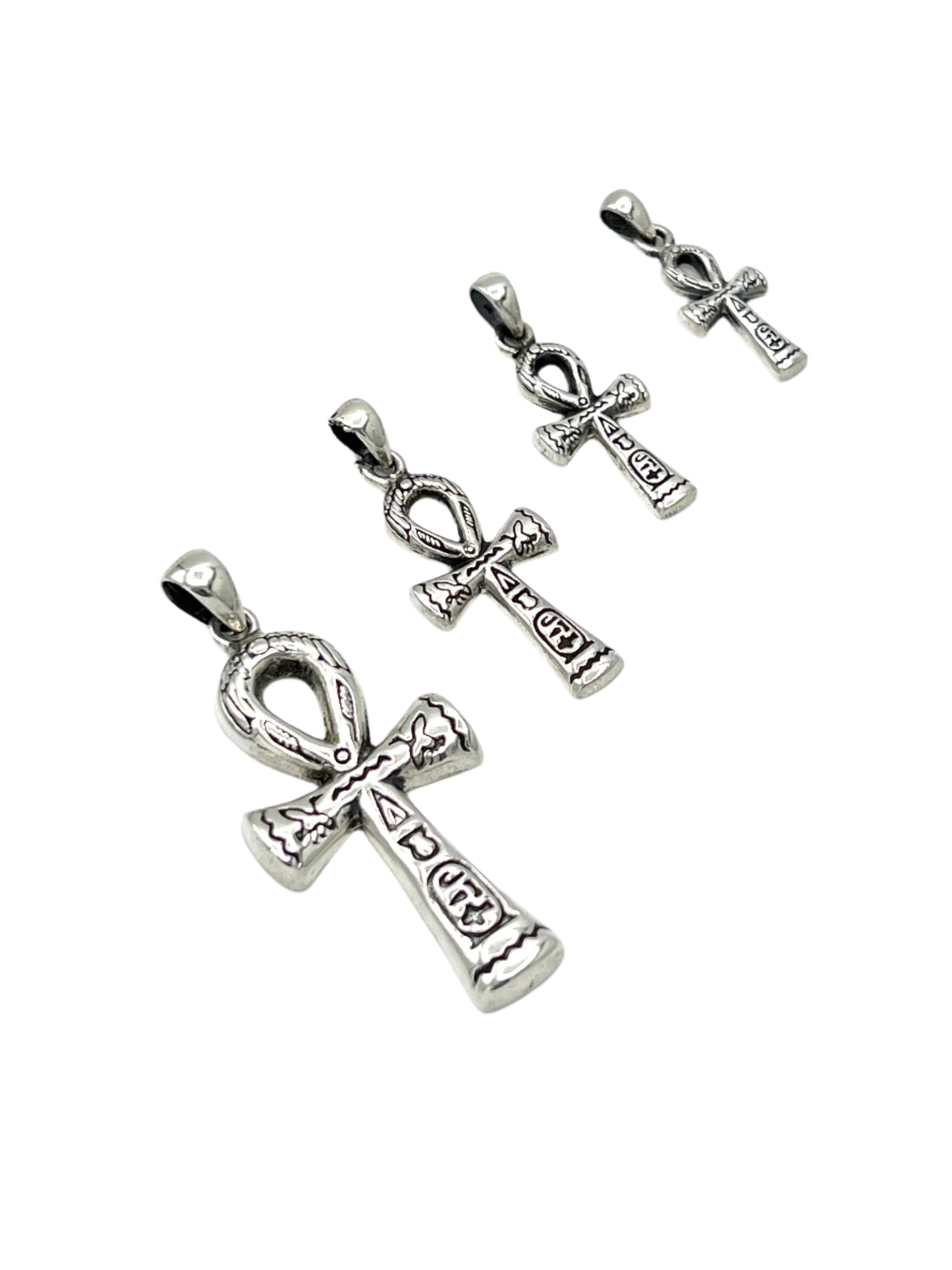 Silver Hieroglyphics Ankh Pendants