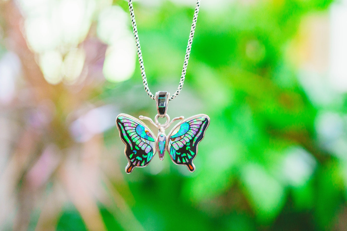 Inlaid Gemstone Butterfly Pendants by David Freeland