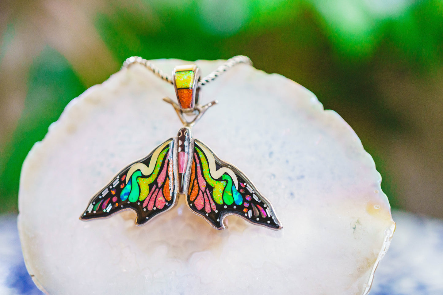 Inlaid Gemstone Butterfly Pendants by David Freeland