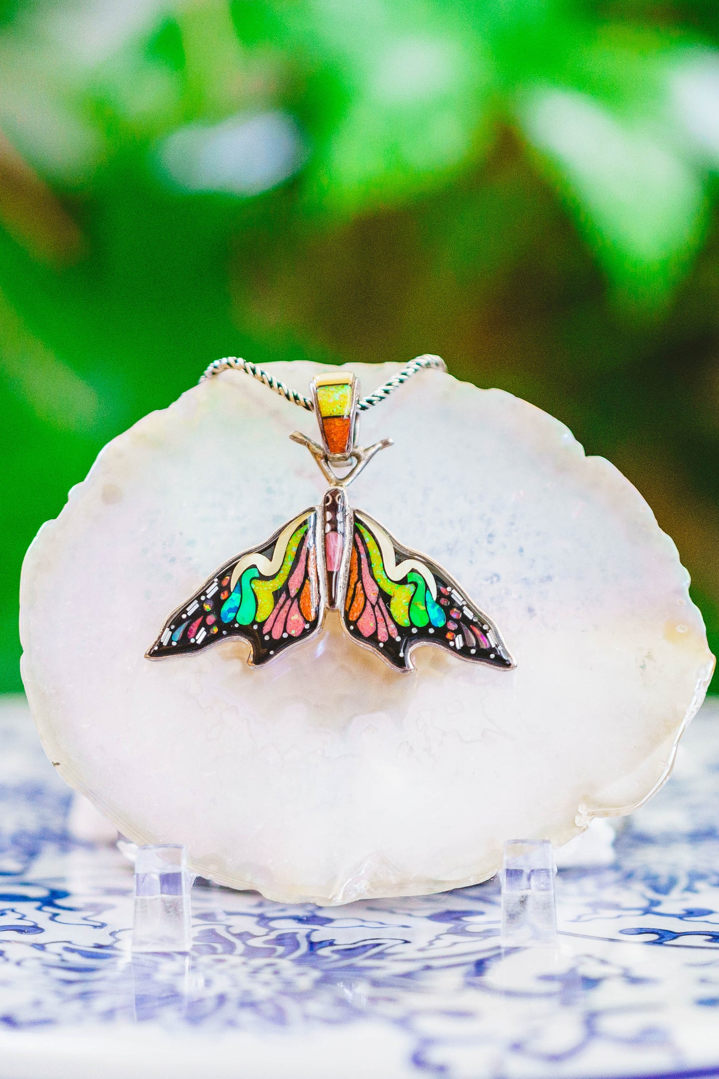 Inlaid Gemstone Butterfly Pendants by David Freeland