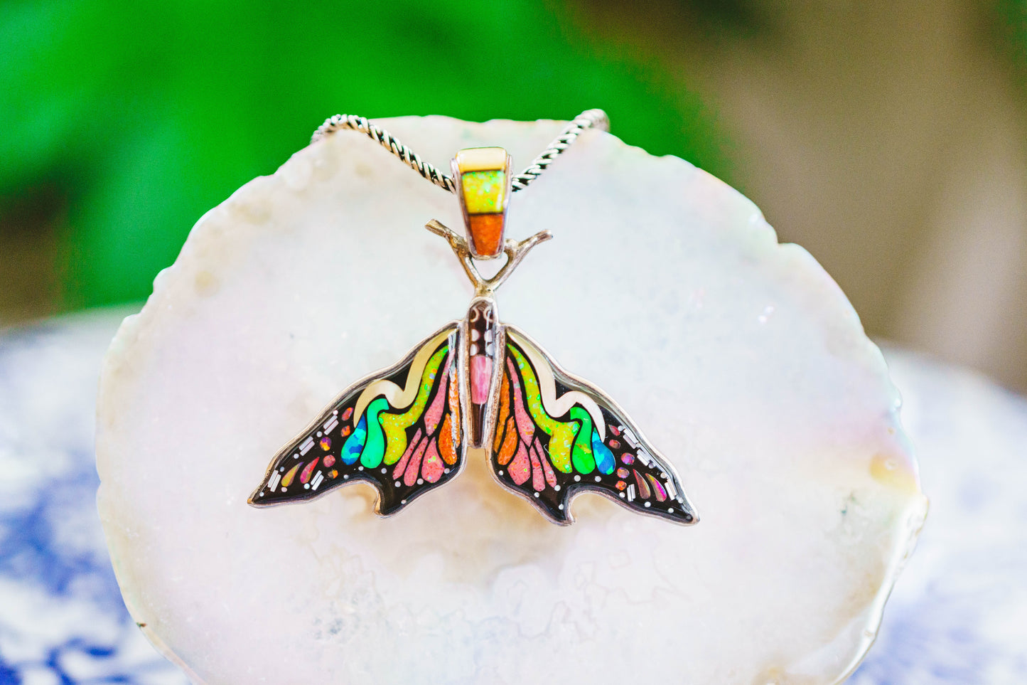 Inlaid Gemstone Butterfly Pendants by David Freeland